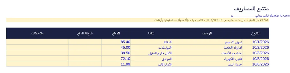 معاينة قالب متتبع المصاريف