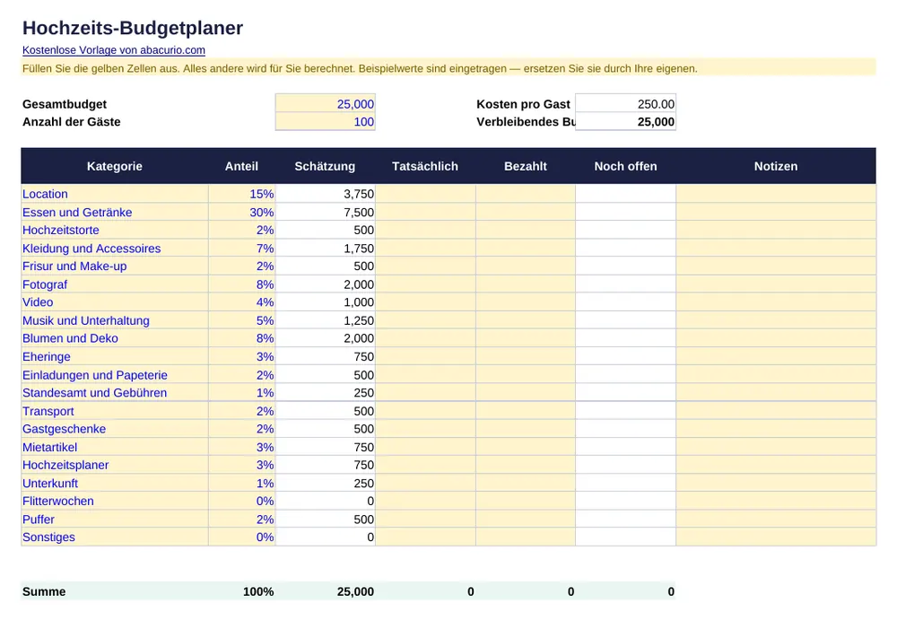 Vorschau der Vorlage Hochzeits-Budgetplaner