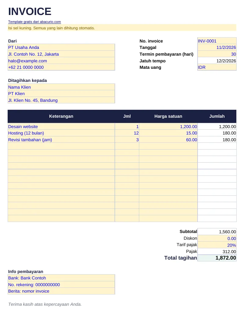 Pratinjau template Template invoice